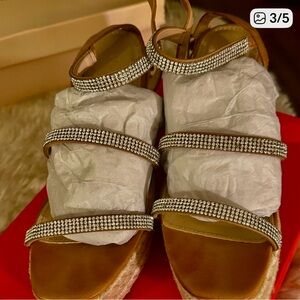 Elegant Tan Sandals with Rhinestone Straps